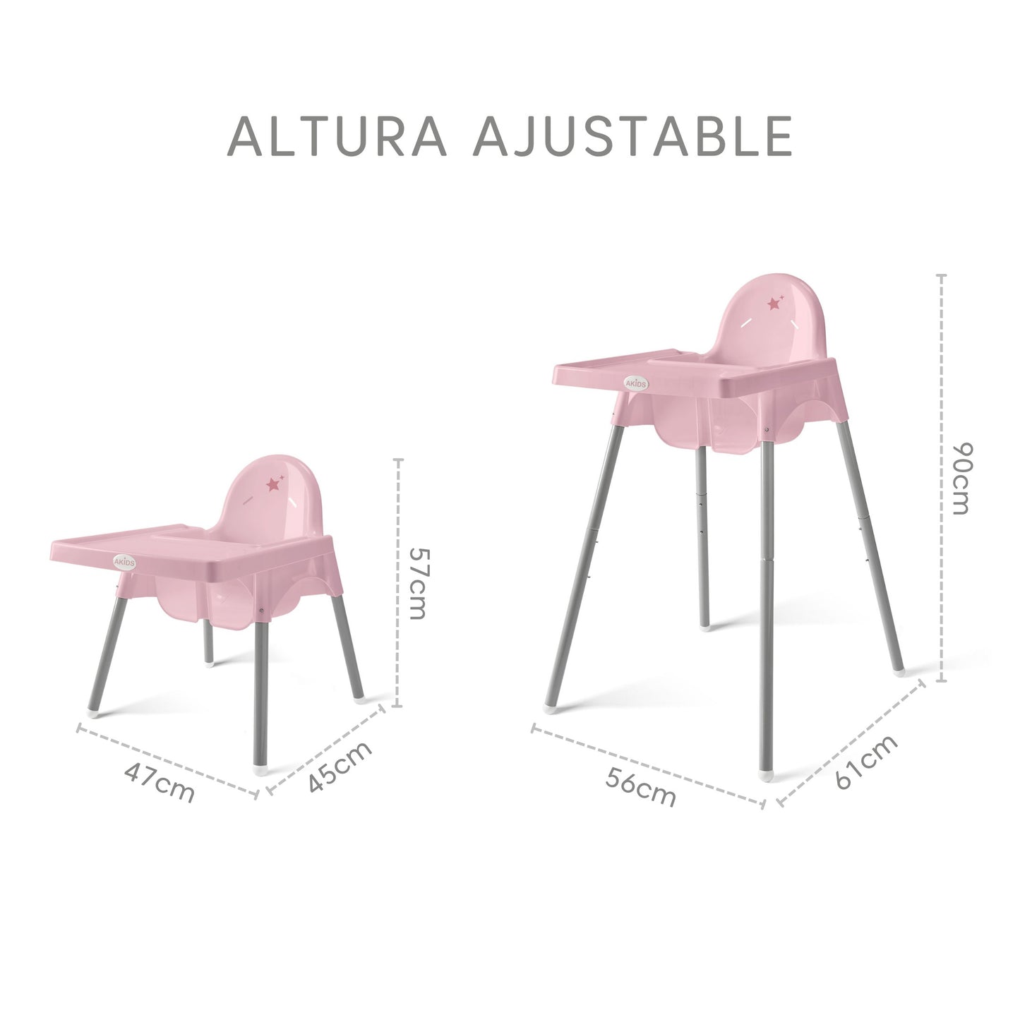 SILLA ALTA DE BEBÉ / ALTURA AJUSTABLE / ROSA